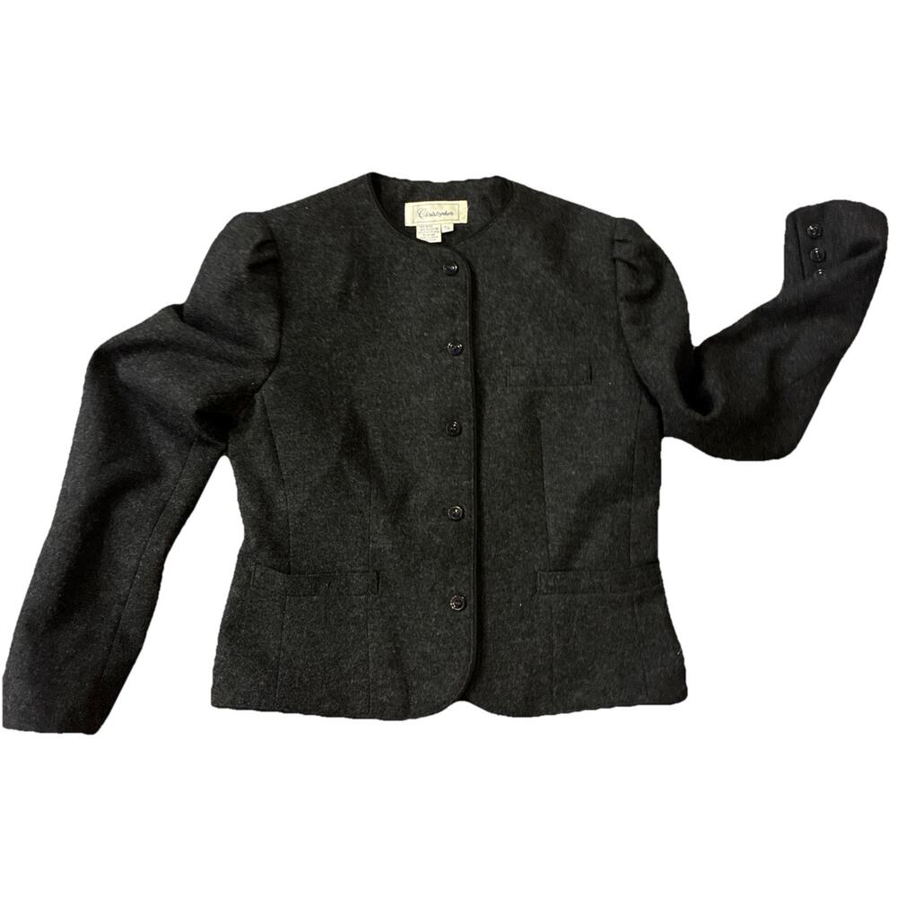 Christopher Vintage Wool Blend Blazer Charcoal Grey Lined Made In Japan Size 5/6